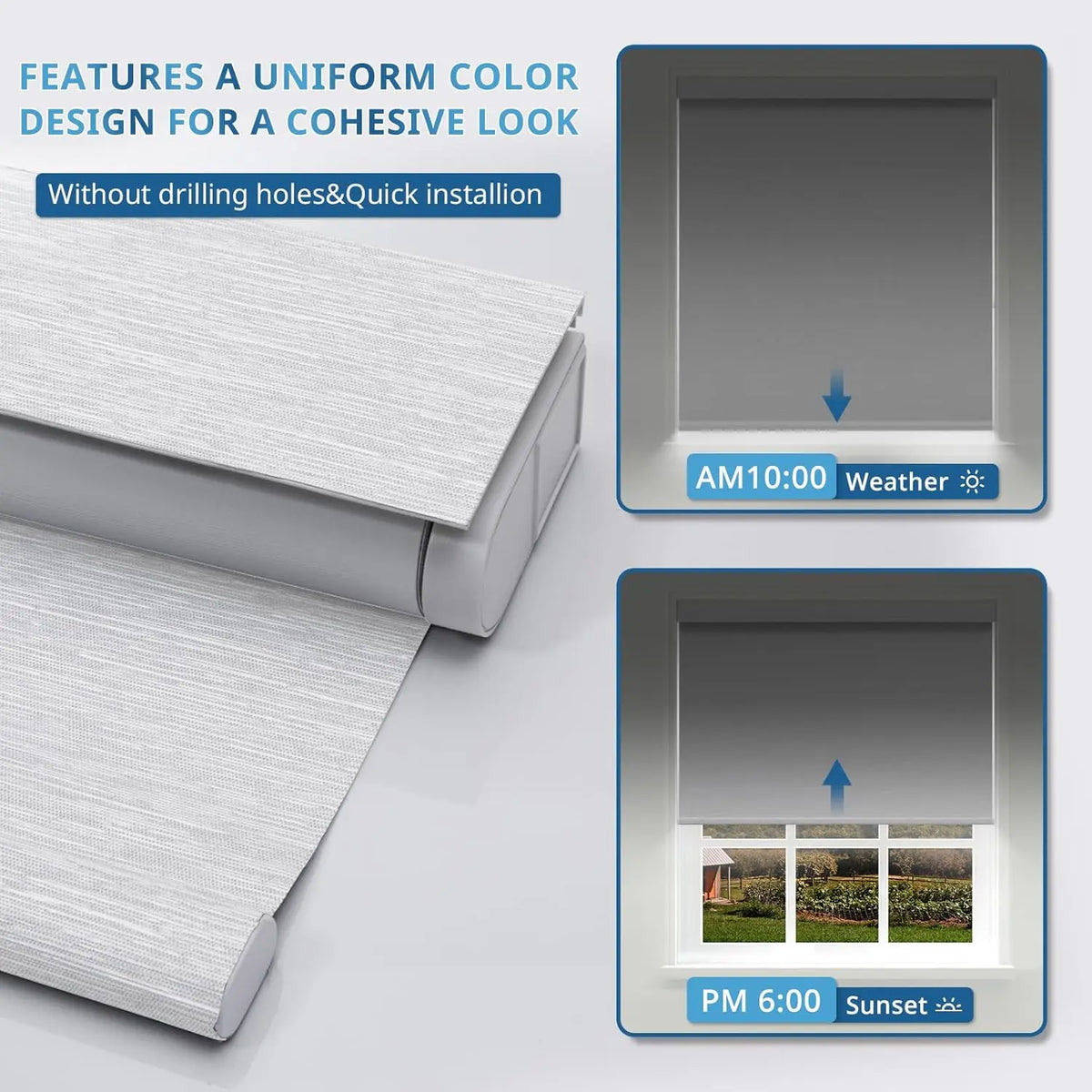 Built-In No Drilling Motorized Roller Blinds with Remote 100% Blackout Electric Roller