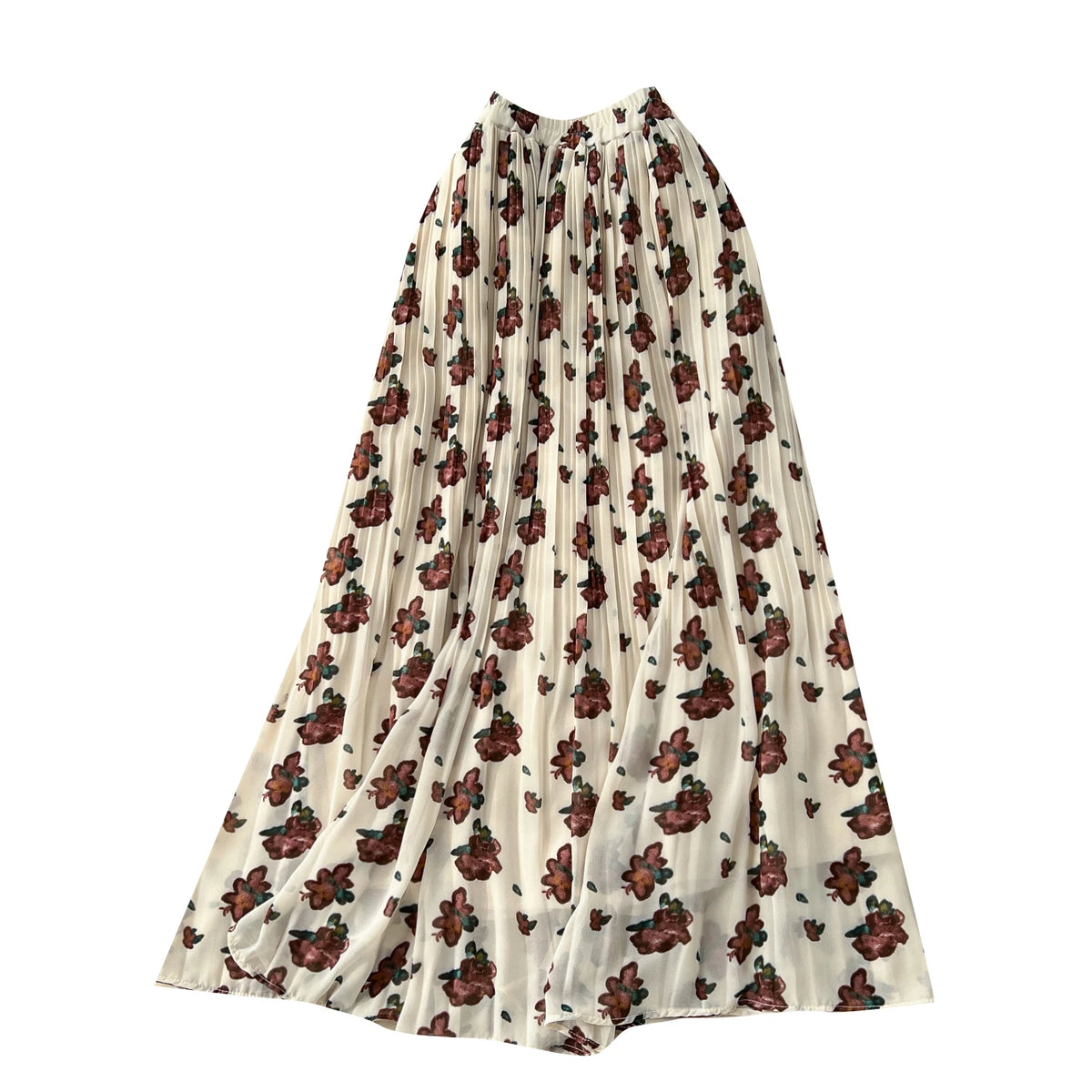 Floral or Solid Chiffon Draped Straight Skirt, High Waist - image 5