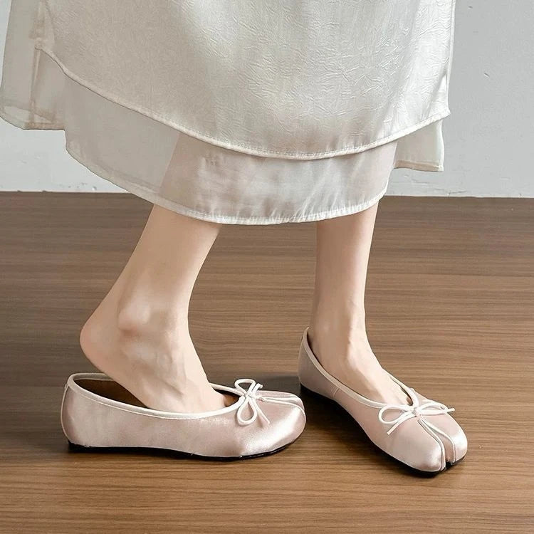 Silk Fabric Split-Toe Flats with Bowknot, Slip-On, EU 35–42 - image 2