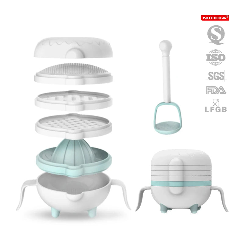 7-in-1 Manual Fruit Squeezer and Baby Food Processor Set, PP Bowl