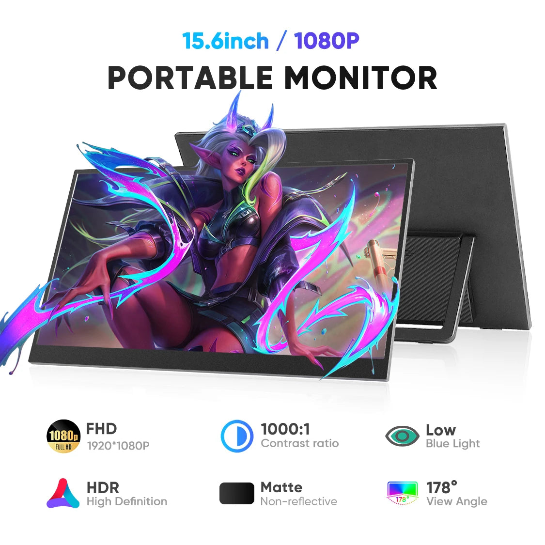 15.6" 1080p IPS Portable Monitor with HDMI Input and 180° Stand - image 2