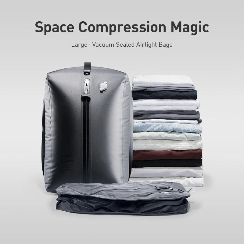 Large Vacuum Compression Travel Backpack, Black Nylon and TPU - image 2