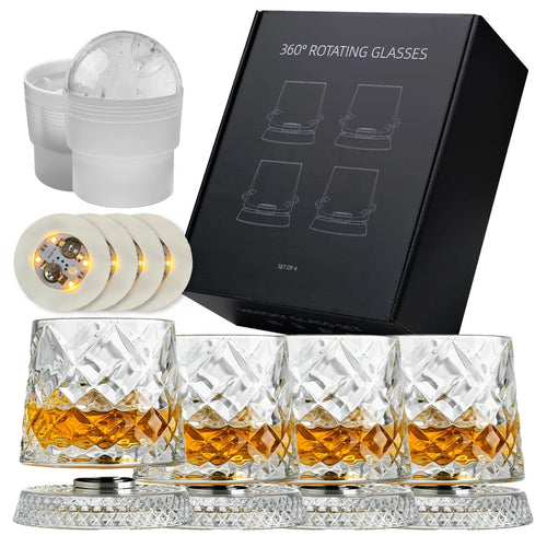 Innovative Spinning Base Whiskey Glass Crystal Melon Cup for Home Bar Pub with Deluxe