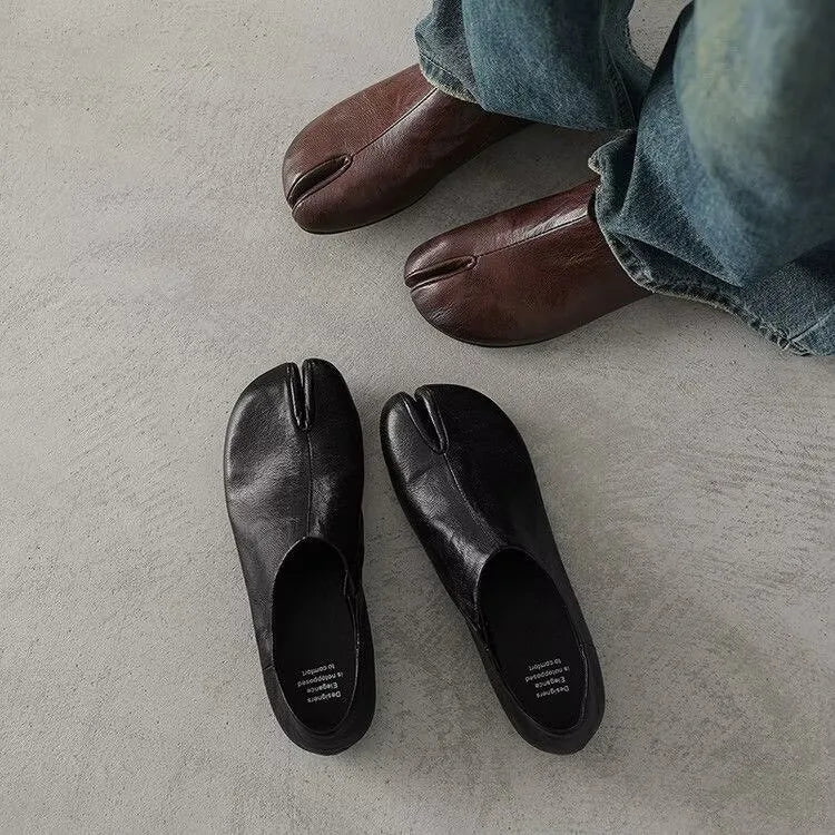 Japanese-Style Split-Toe Tabi Flats, Soft PU Slip-On, EU 35–42