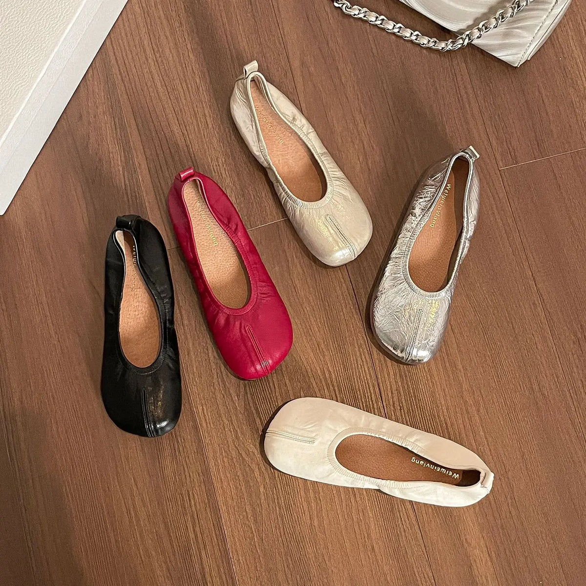 Plus Size 35-43 Women Split Toe Tabi Ballet Flats Soft Leather Foldable Casual Daily