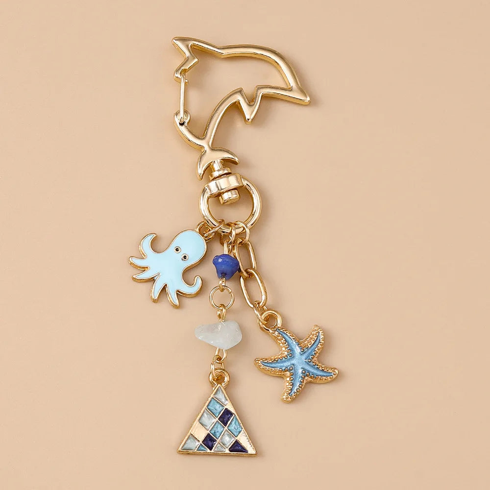 Starfish, Seahorse and Octopus Beach Keychain with Pearl Beads - image 4