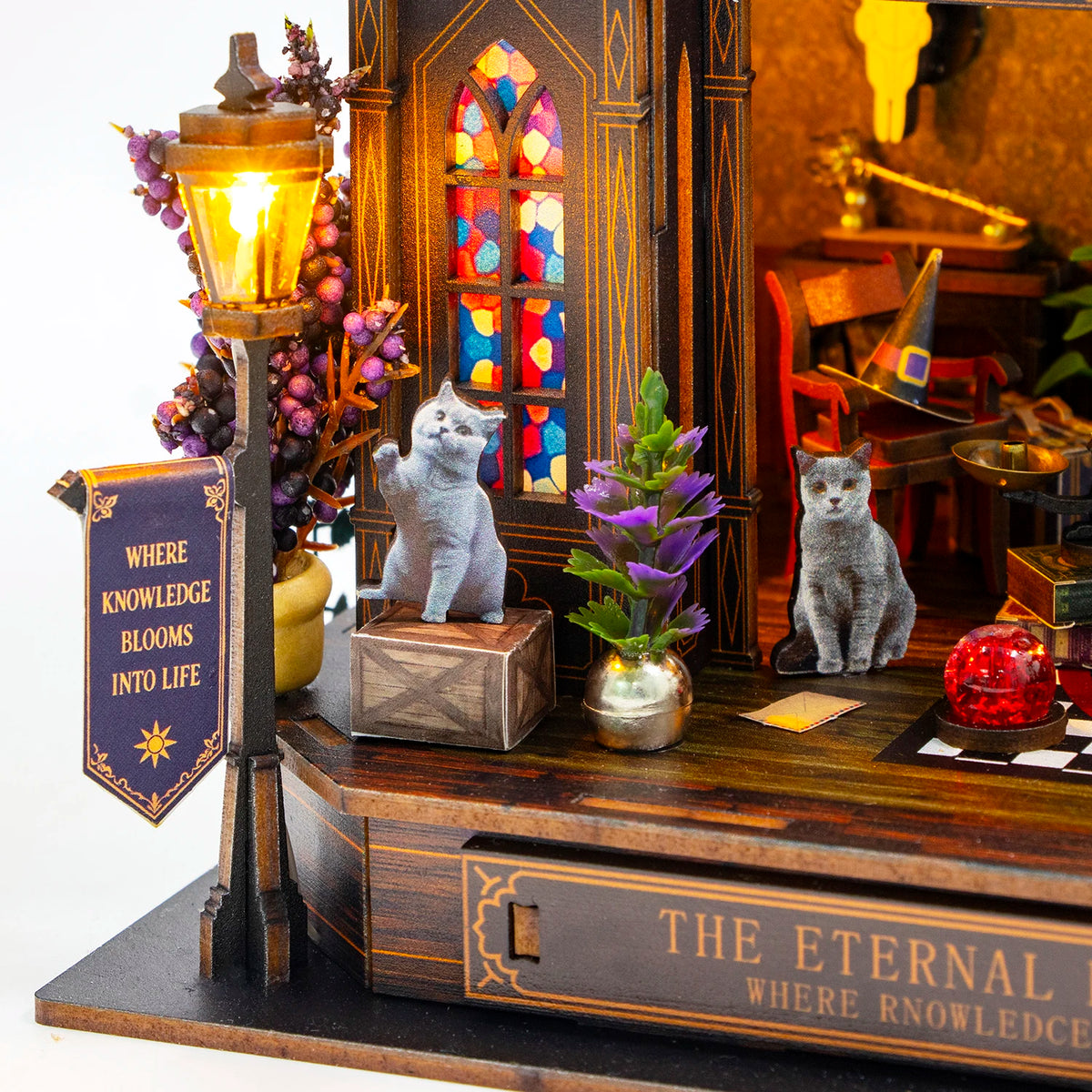 Eternal Bloom Library DIY Wooden Miniature Dollhouse Kit with Light - image 2