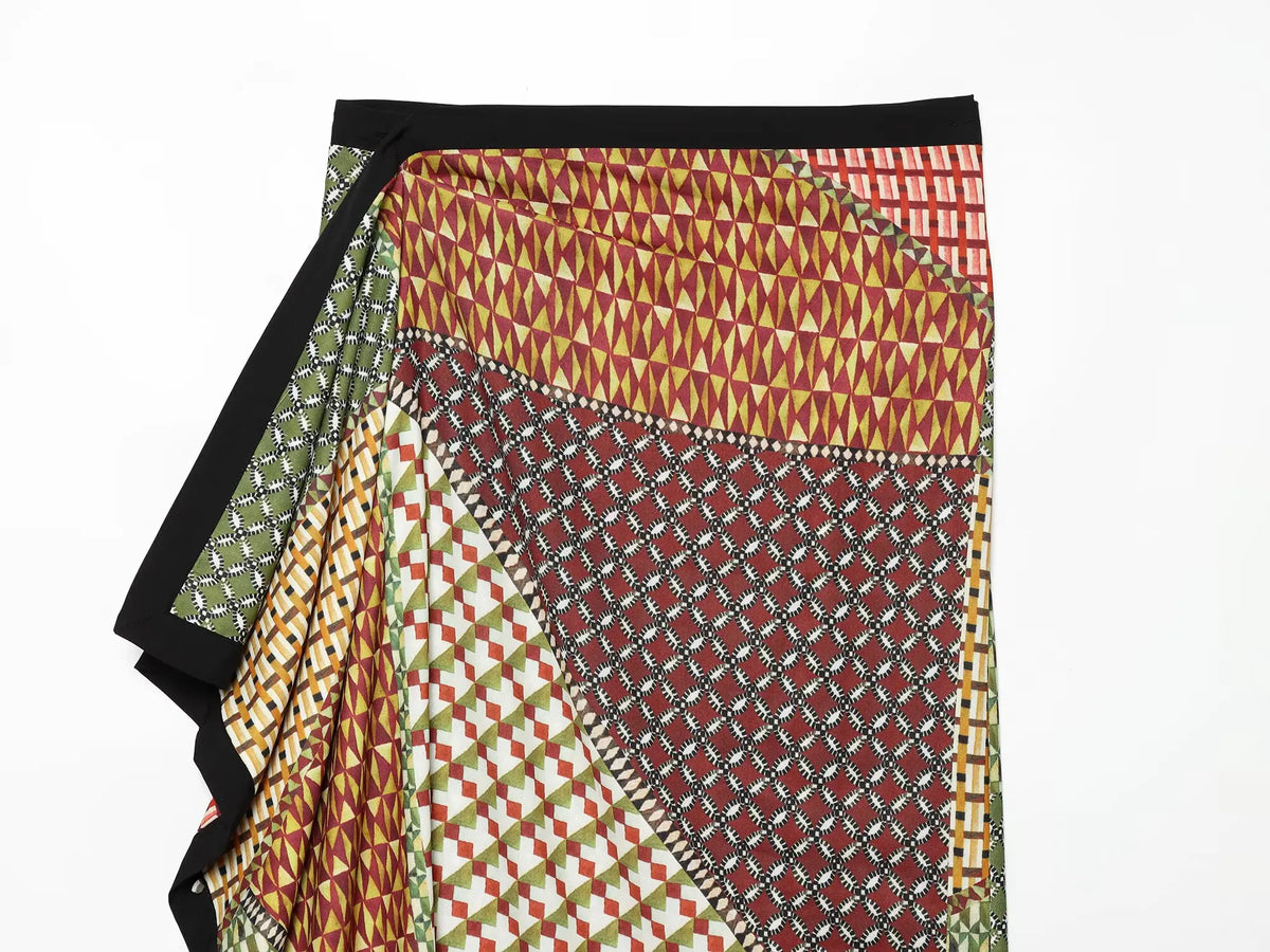 Floral Wrap-Style Draped Midi Skirt, A-Line Polyester, S–L - image 5
