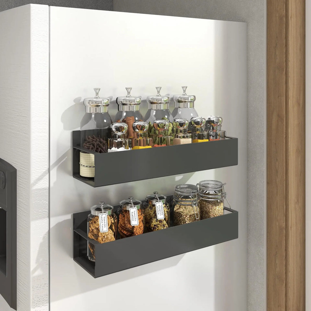 3-Tier Magnetic Fridge Spice Rack with Hooks, Black Iron, No Drill - image 2