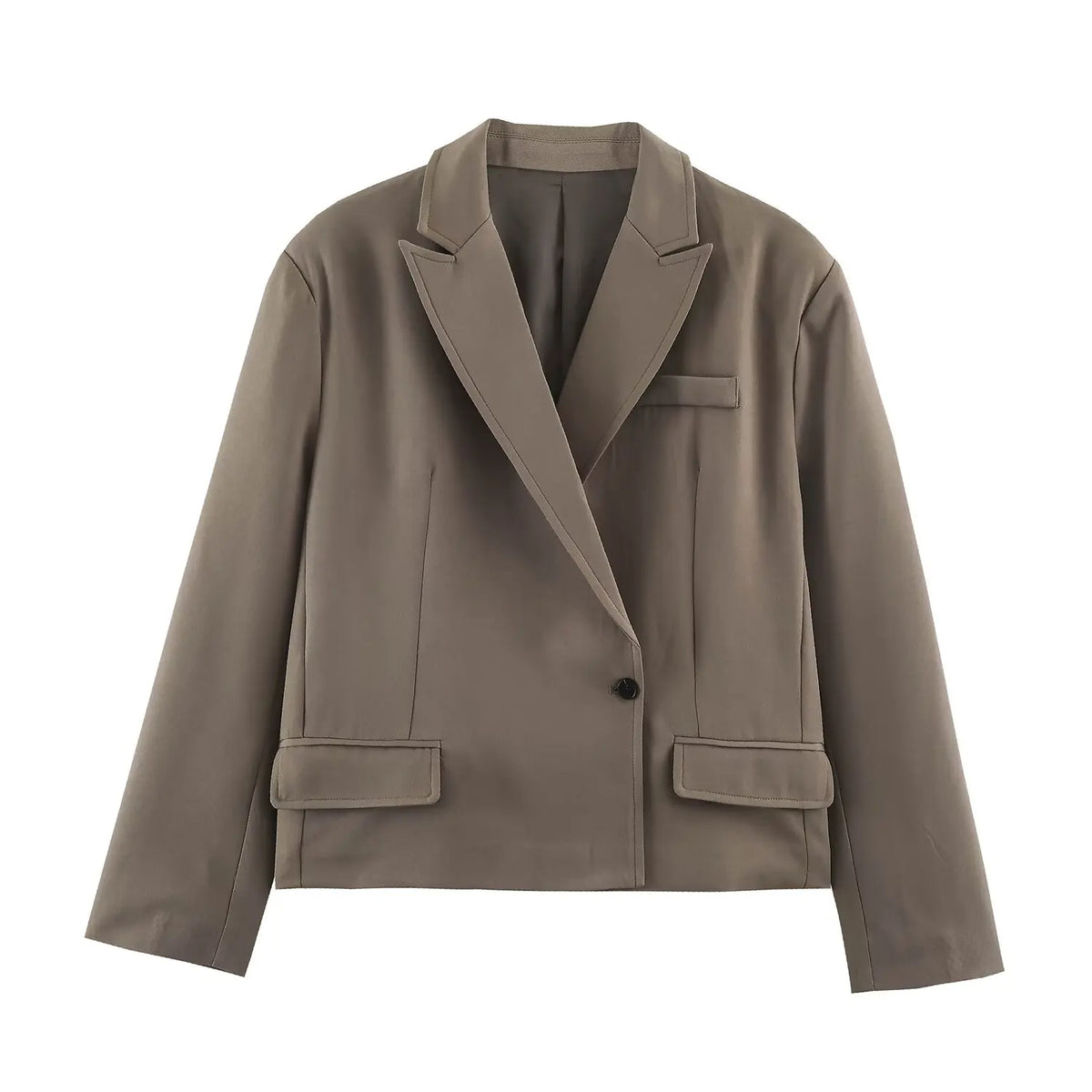Minimalist Loose-Fit Cropped Blazer with Lapels, Long Sleeve, XS–L
