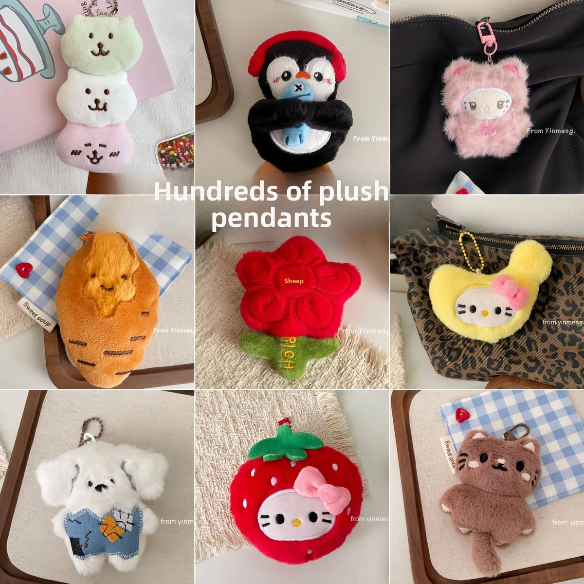 Cute Plush Cartoon Doll Bag Charm Keychain, 68 Designs - image 2