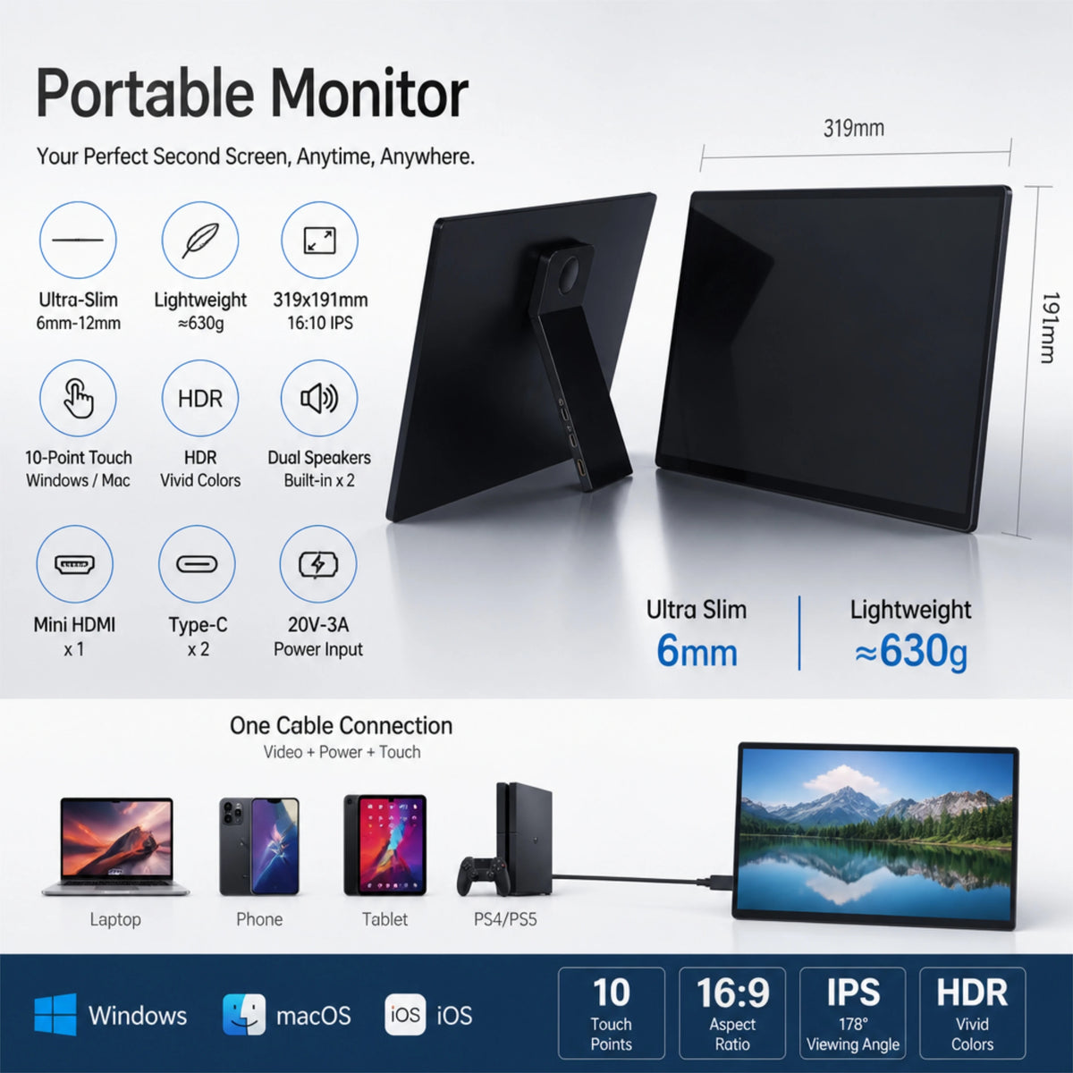 14" FHD IPS Touch Screen Laptop Extender, USB-C, 400 Nits - image 2