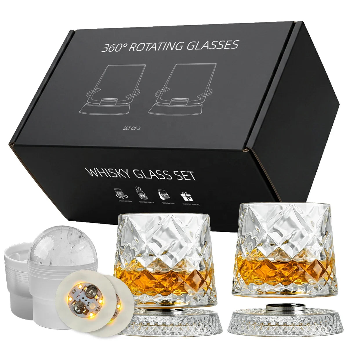 Melon-Shaped Crystal Whiskey Glass on Spinning Base, Gift Packaged - image 3