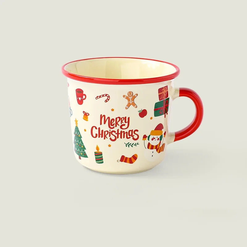 Christmas Porcelain Coffee Mug with Lid and Spoon, 340 ml