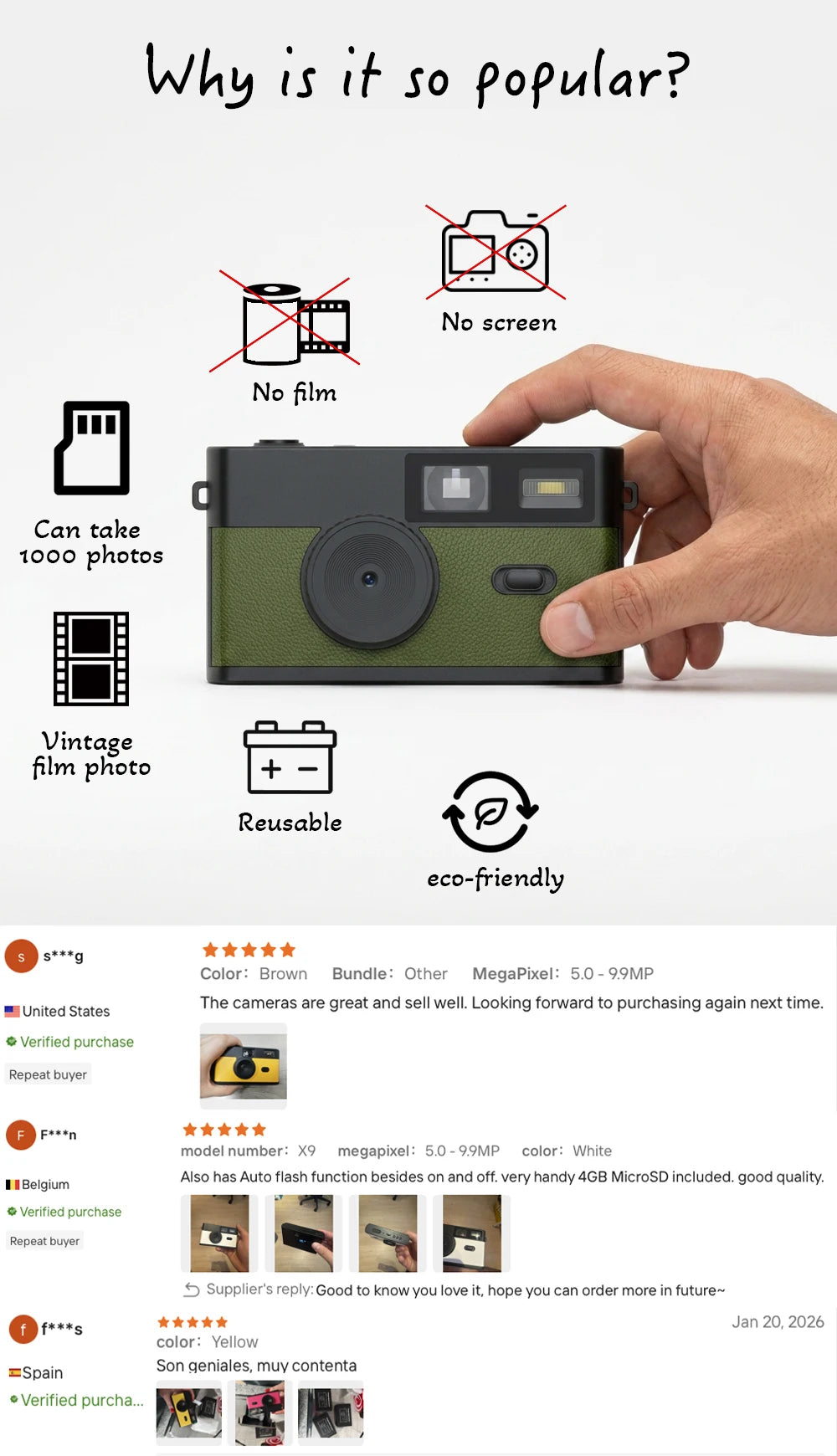 8MP Vintage Film-Style Screenless Camera with LED Flash - image 6