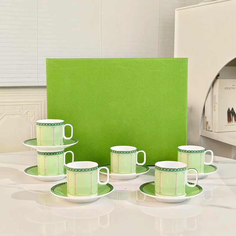Geometric Bone China Espresso Cup Set, 6 Cups and 6 Plates, 80 ml - image 6