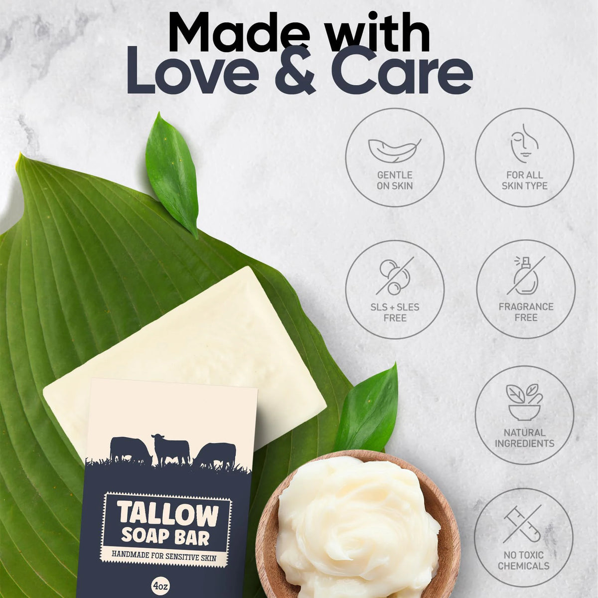 Unscented Grass-Fed Beef Tallow Soap Bar for Face and Body - image 5