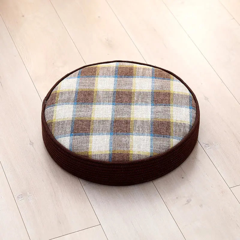 Round Japanese Tatami Floor Cushion, Hand-Woven Cotton, 10 cm Thick