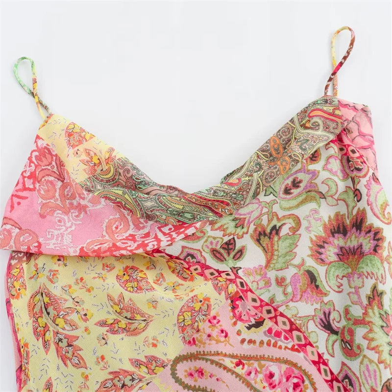 Floral Chiffon Suspender Maxi Skirt with Open Back, Resort Style - image 3
