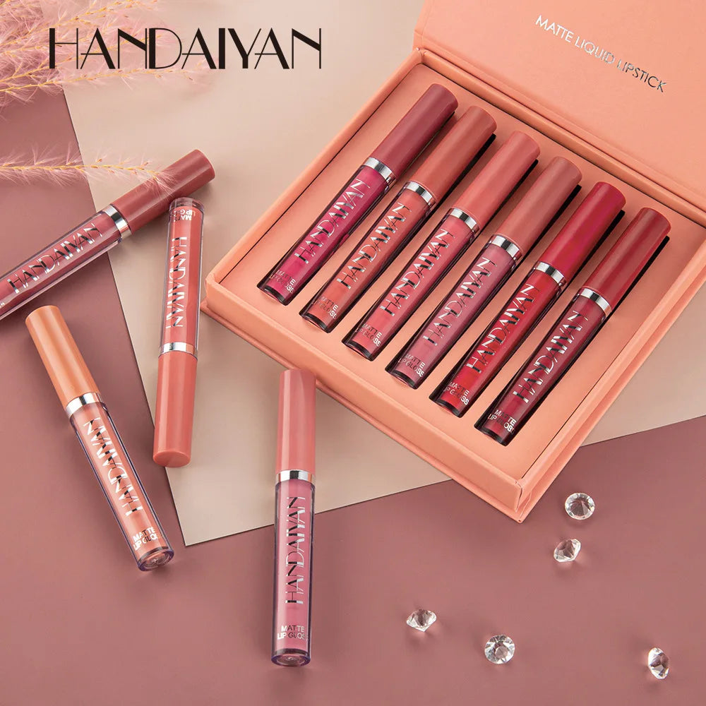Matte Lip Glaze Set, 6 Shades, Beeswax Gel Tint, Non-Stick Cup - image 3