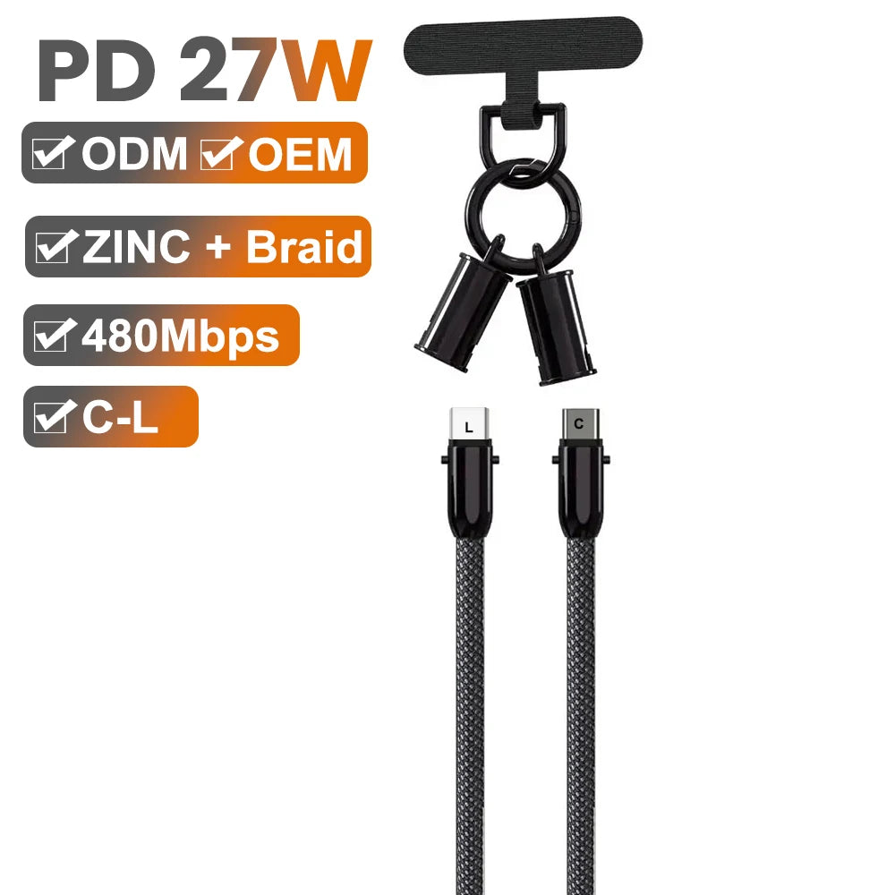 Phone Lanyard with Built-In USB-C Charging Cable, 0.3 m or 1.2 m