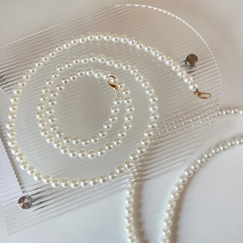 Elegant Lady Style Pearl Metal DIY Crossbody Phone Chain Anti-lost Beaded Shoulder Strap