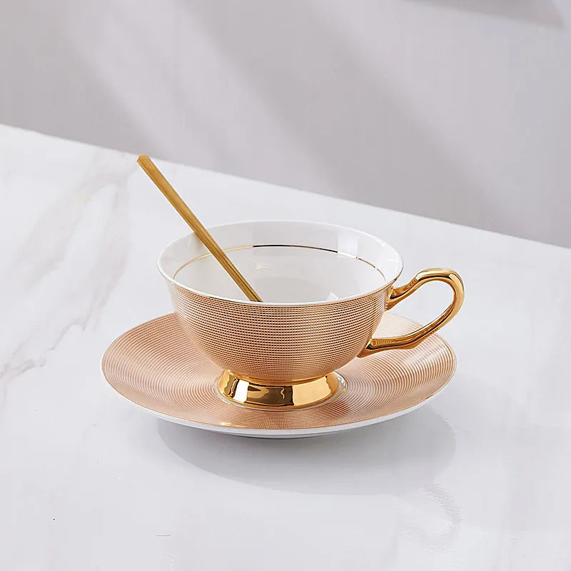 Nordic Striped Bone China Cup and Saucer Set with Golden Spoon - image 9