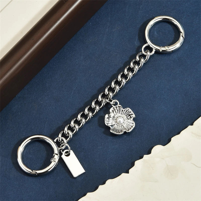 Embossed Flower Metal Chain Bag Charm Keychain, 14.5 cm
