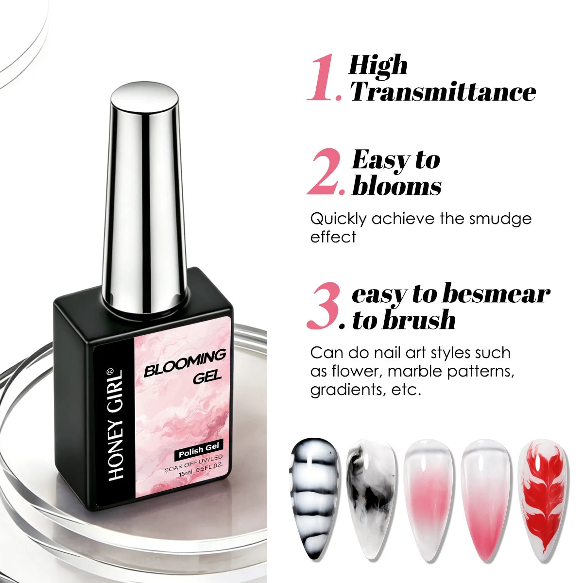Clear Blooming Gel for Stone, Watercolor and Floral Nails, 15 ml - image 2