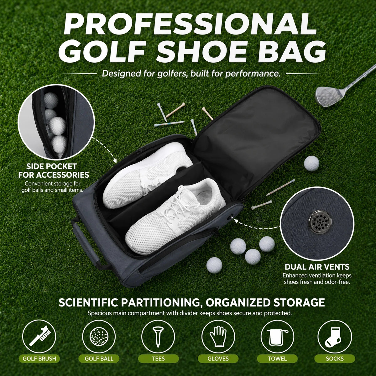 Lightweight Water-Resistant Nylon Golf Shoe Bag with Zipper - image 3