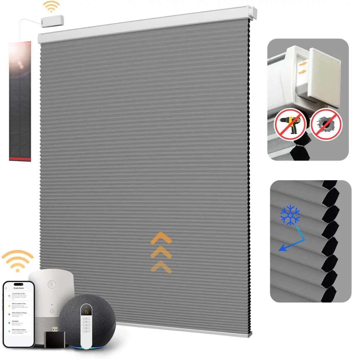 Motorized Blackout Cellular Shades, Battery and Solar, No Drill - image 7