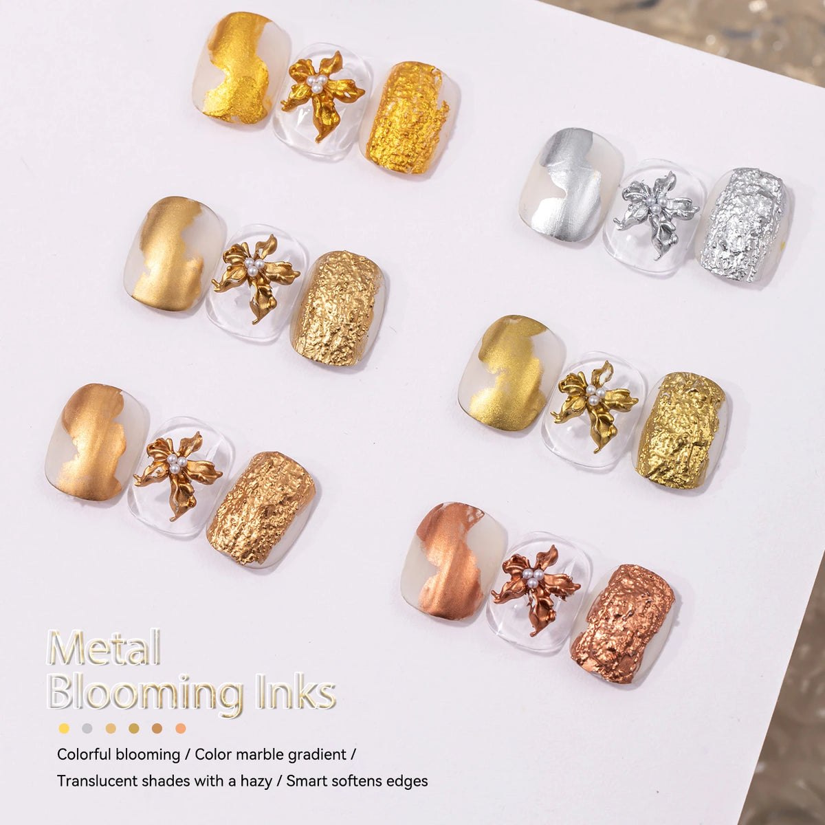 Metallic Marble Ink Blooming Gel for Nail Art, 15 ml, 6 Colors - image 5