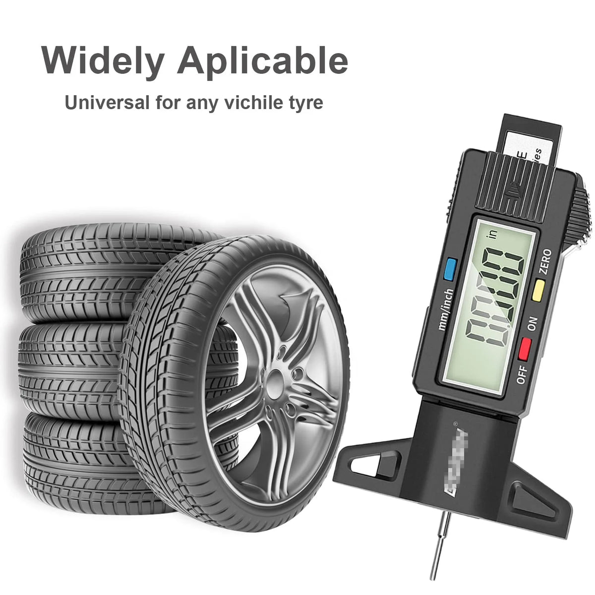 Black Digital Tire Tread Depth Gauge with Large LCD, 0-25.4 mm - image 4