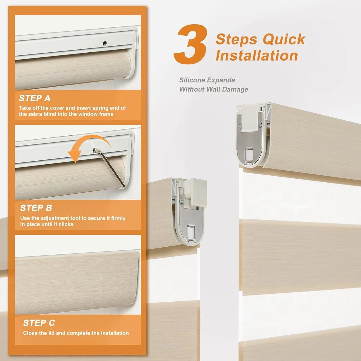 No-Drill Dual-Layer Zebra Blinds, Day/Night Light Filtering - image 3