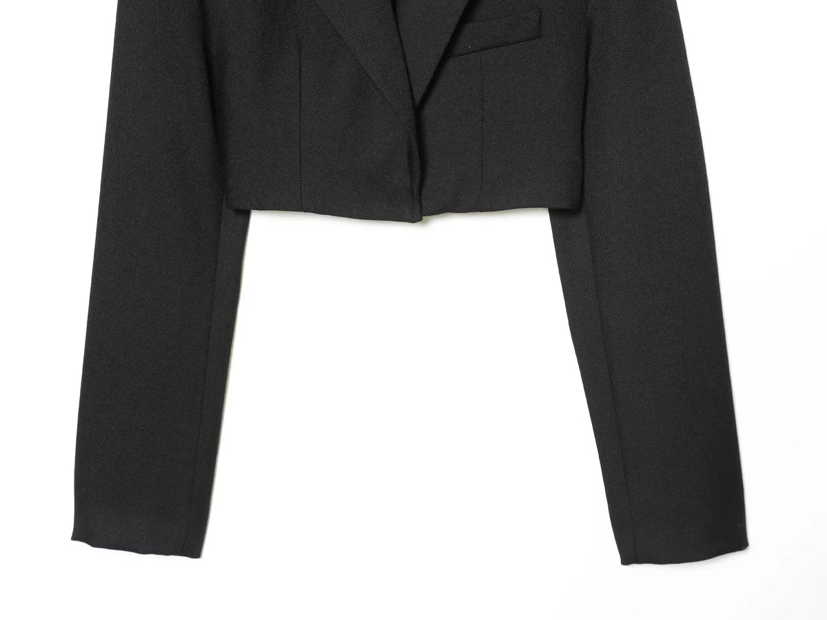 Retro Straight-Cut Cropped Blazer with Short Collar and Pockets - image 5
