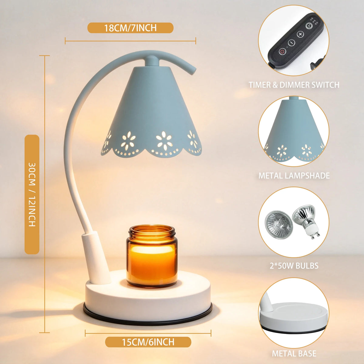 Metal Candle Wax Warmer Lamp with Timer for Jar Candles and Melts - image 8