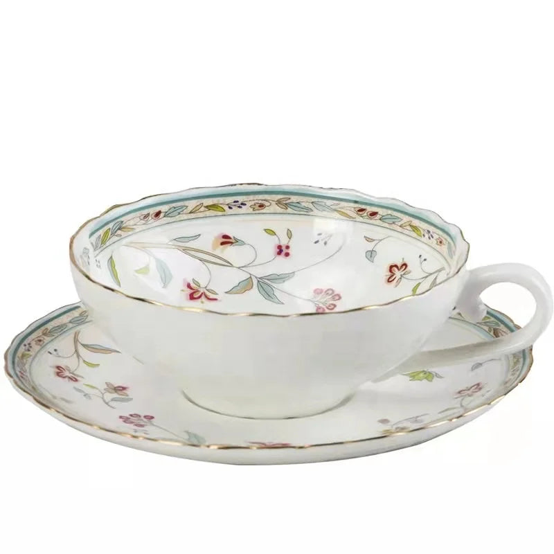 Vintage Floral Bone China Teacup and Saucer Set, 200 ml