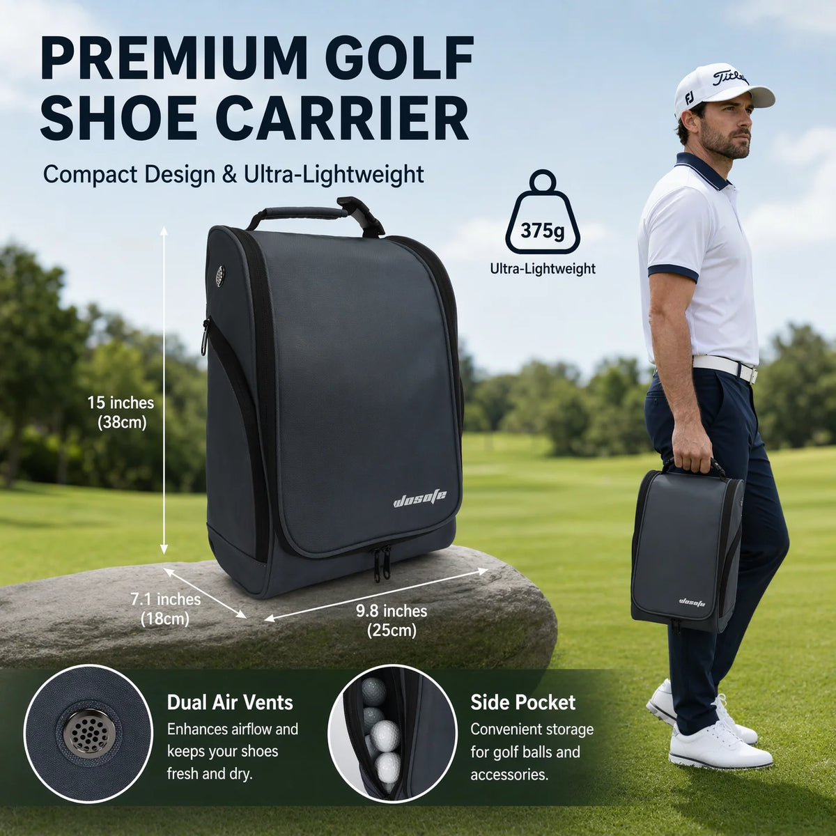 Lightweight Water-Resistant Nylon Golf Shoe Bag with Zipper - image 6