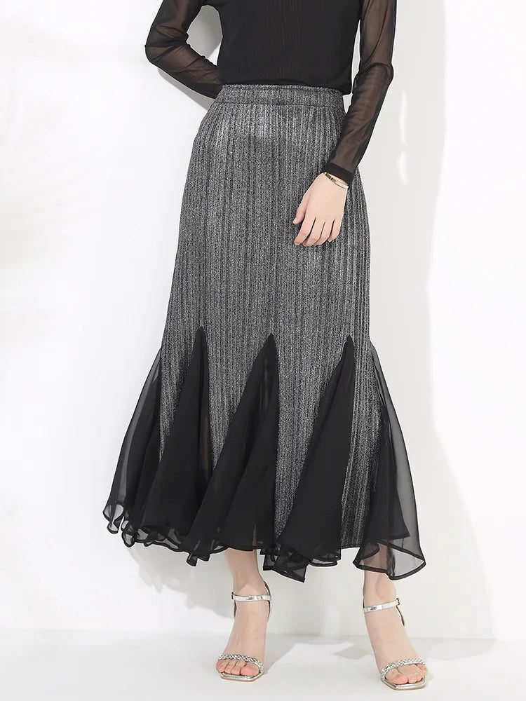 Bettergirl Summer New Pleated Fishtail Sand Skirt Mesh Ankle Drape Pleated Skirt High