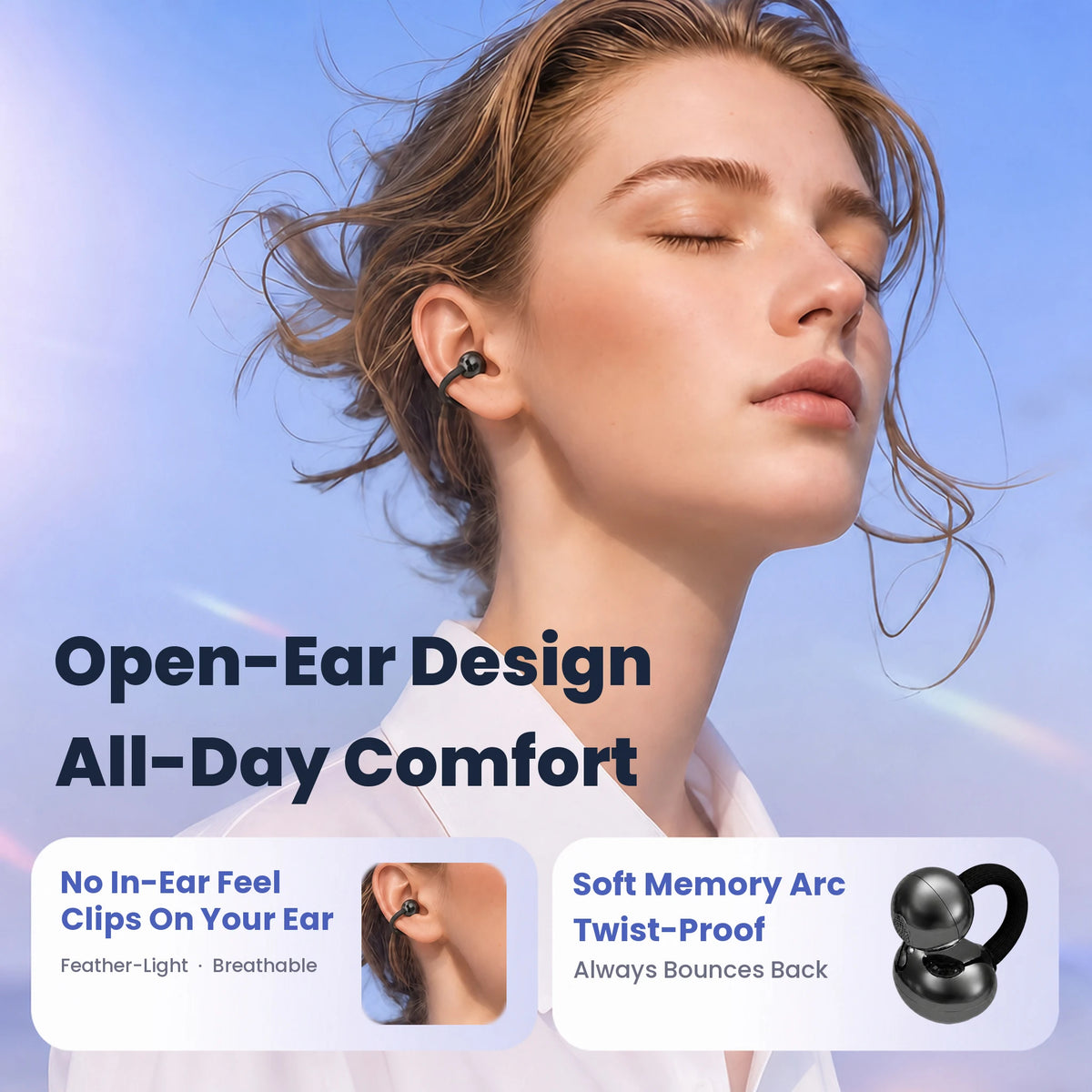 Open-Ear Clip-On Earphones with Touch Control, 20+ Hour Battery - image 5