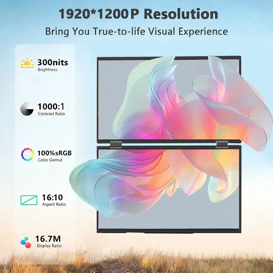 Stacked Dual 14" IPS Laptop Screen Extender, 1920x1200, 16:10 - image 5