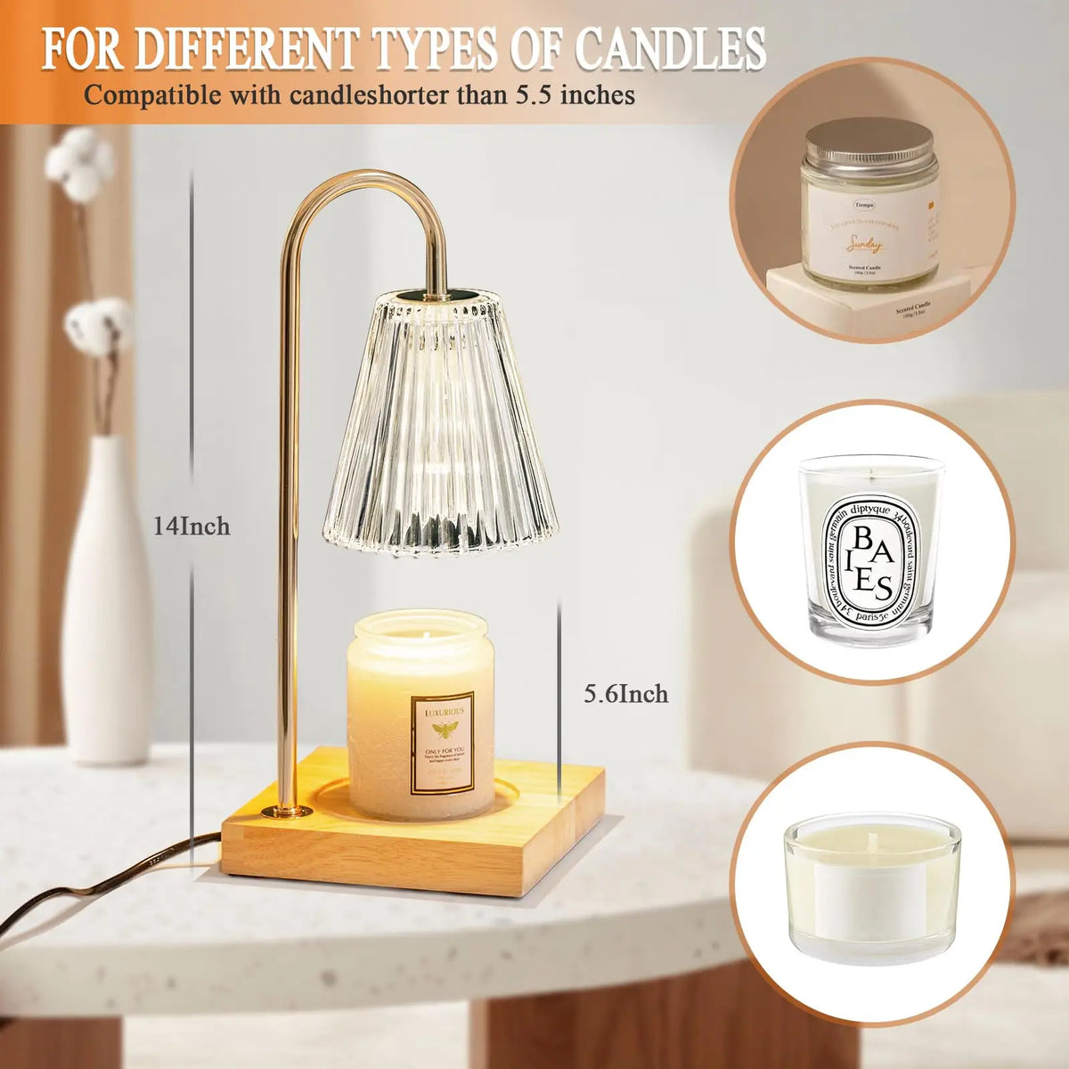 Gold Metal Candle Warmer Table Lamp for Jar Candles, US Plug - image 5