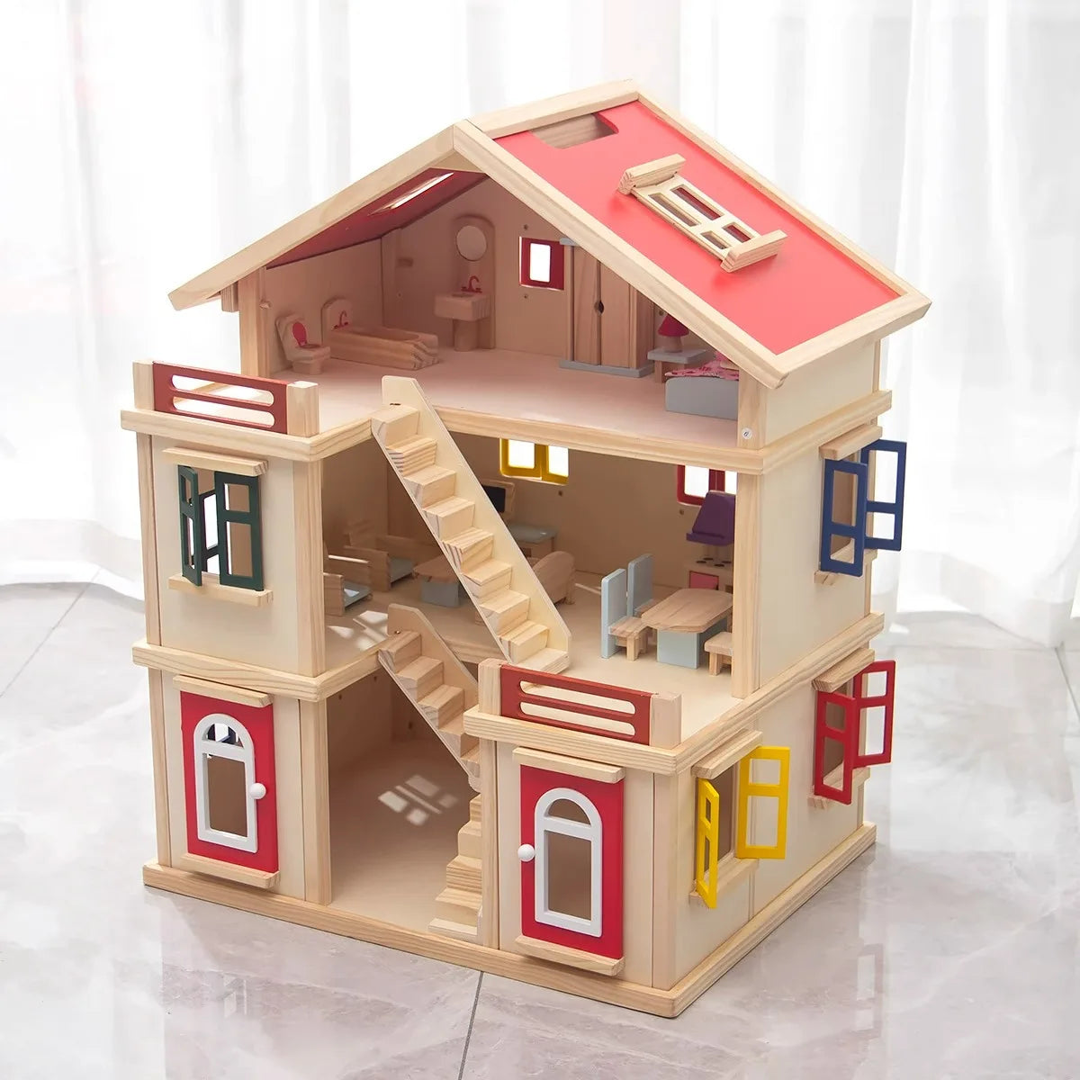 Children's Educational Wooden DIY Doll House Kids Girl's Gift Simulation Wooden Villa