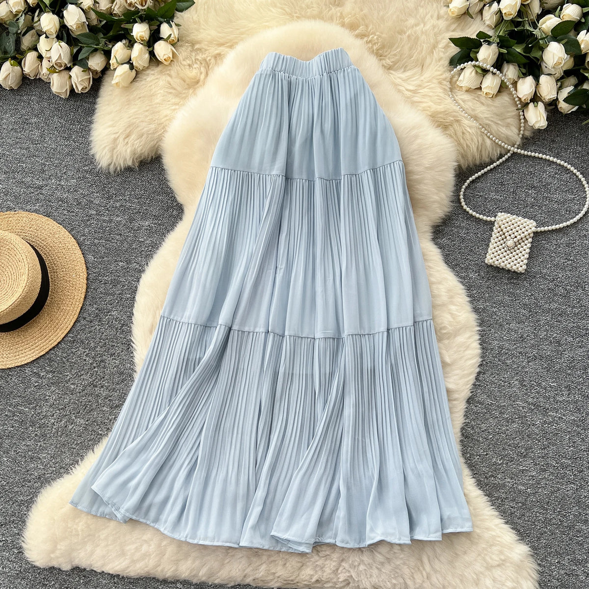 High-Waist Draped Pleated Maxi Skirt for Summer, Free Size - image 8