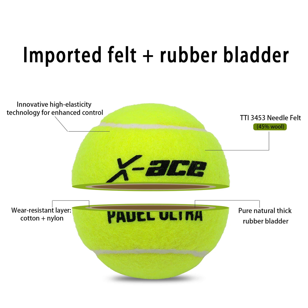 Green Pressurized Padel Ball with Wool Cover and Rubber Core, 58 g - image 5