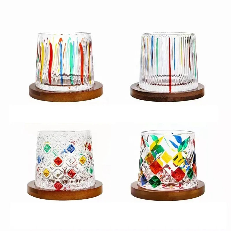 270 ml Colorful Spinning Whiskey Glass, Optional Wooden Base - image 3