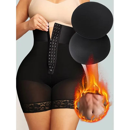 Women High Waist 3 Row Hooks Tummy Control Butt Lifter with Zipper Open Crotch, Nylon
