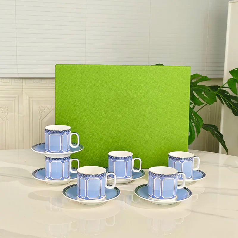 Geometric Bone China Espresso Cup Set, 6 Cups and 6 Plates, 80 ml - image 5