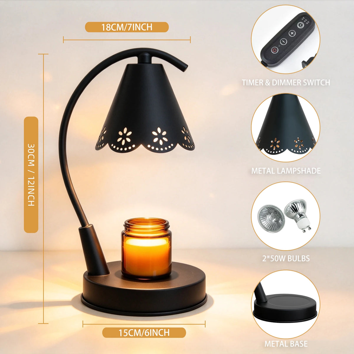 Metal Candle Wax Warmer Lamp with Timer for Jar Candles and Melts - image 7