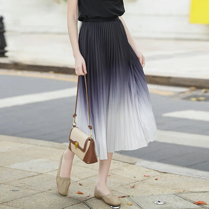 Chiffon A-Line Skirt with Accordion-Pleated Hem, Midi Length - image 4